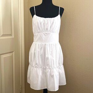 NWT Express XL White Ruched Tiered Poplin Mini Dress